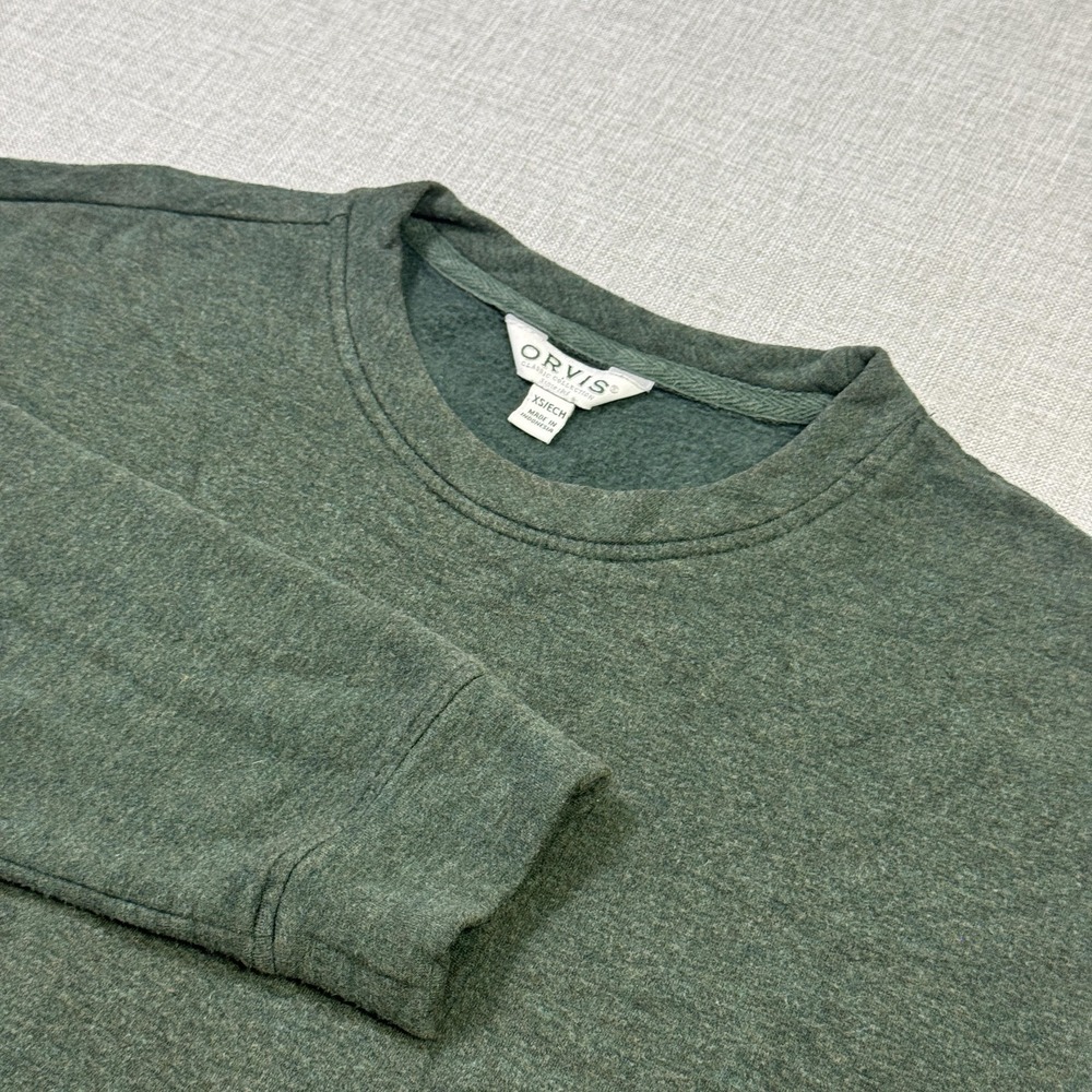Orvis Sweatshirt Pullover Mens XS Green Crew Neck‎ Fleece Stretch Long Sleeve